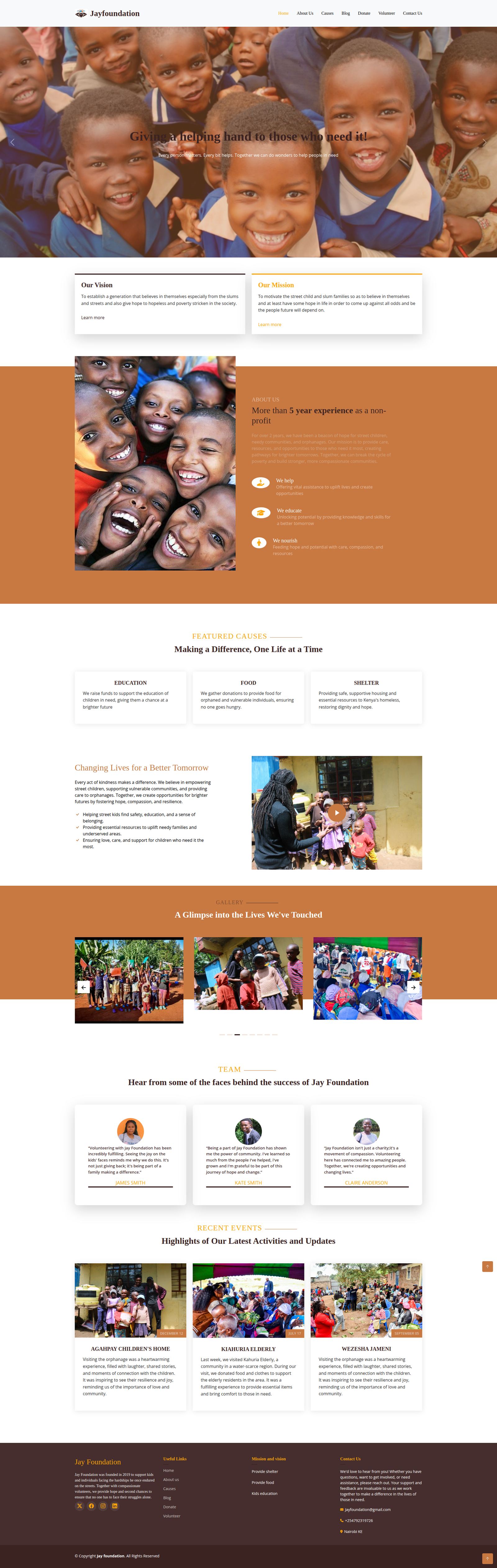 Jay Foundation project screenshot, Charity Organization App